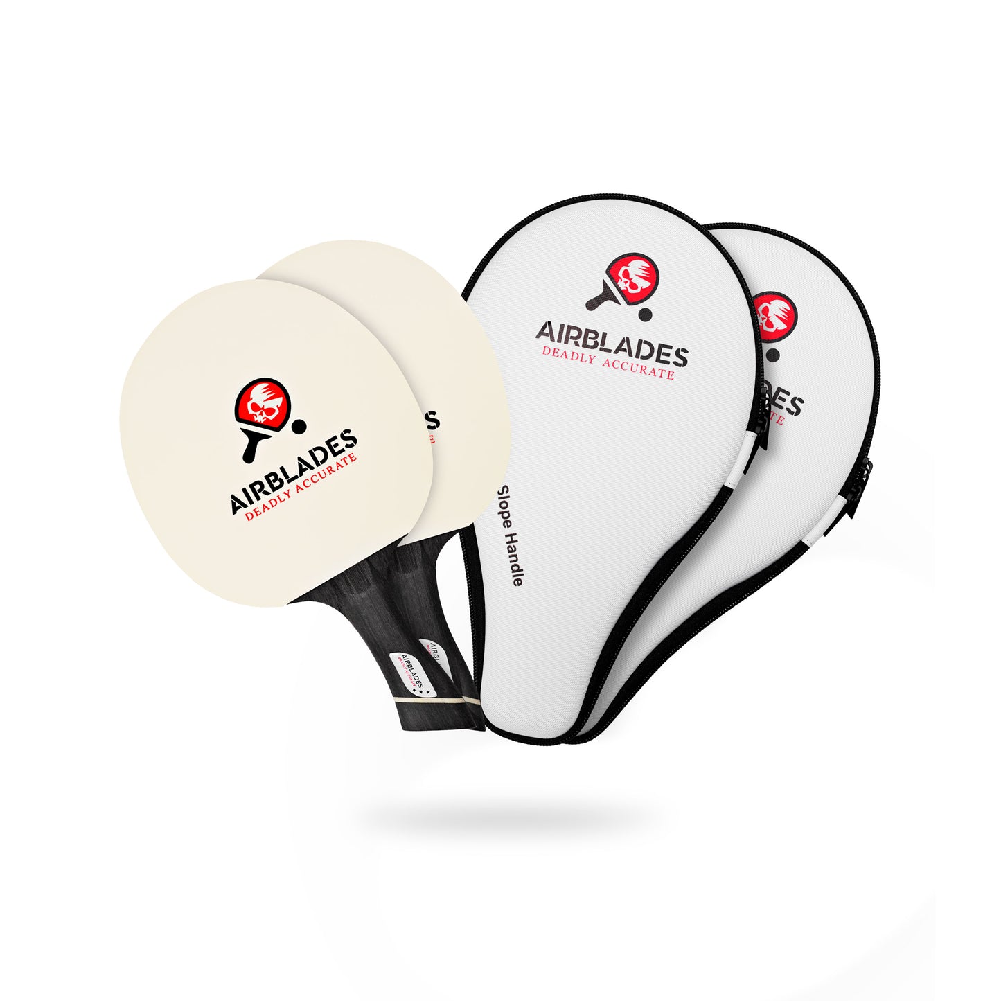 AirBlades Professional Ping Pong Paddles Set of 2 + Two Spare Rubbers | Pro Table Tennis Racket with Hard Cary Case | Ergonomic Handle | 5 Blades of Wood with Premium Rubber and Sponge