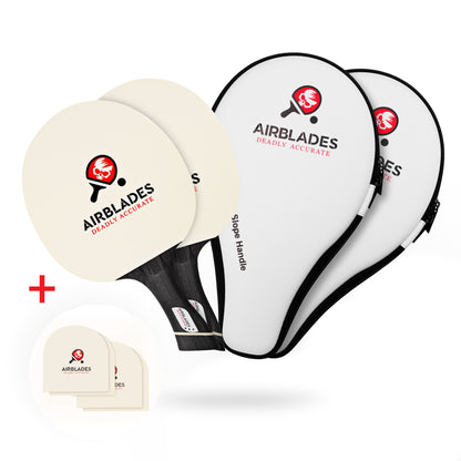 AirBlades Professional Ping Pong Paddles Set of 2 + Two Spare Rubbers | Pro Table Tennis Racket with Hard Cary Case | Ergonomic Handle | 5 Blades of Wood with Premium Rubber and Sponge