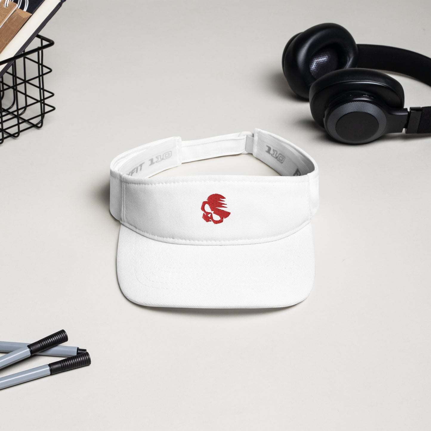 Visor with Embroidered AirBlades Skull Logo | White