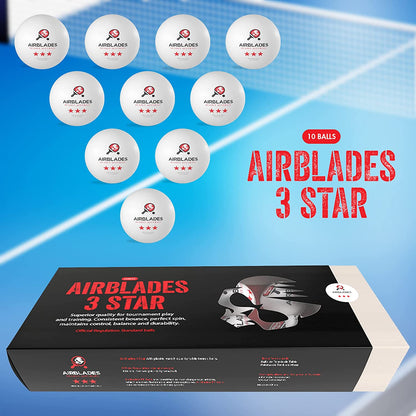 AirBlades 3 Star Ping Pong Balls | High Performance, Table Tennis Balls for Tournament Play & Training | Advanced ABS Plastic | Regulation Standard Ping Pong Balls - 10 Pack