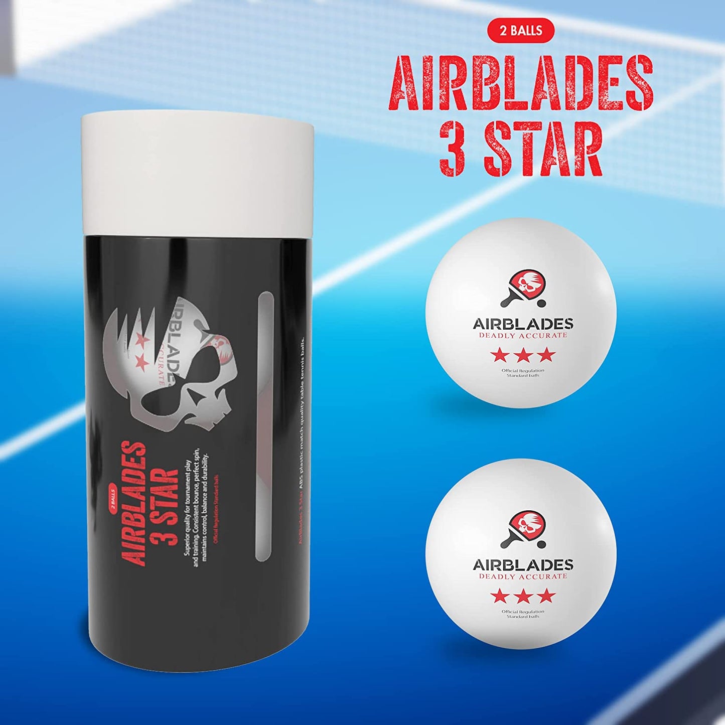 AirBlades 3 Star Ping Pong Balls | High Performance, Table Tennis Balls for Tournament Play & Training | Advanced ABS Plastic | Regulation Standard Ping Pong Balls - 2 Pack