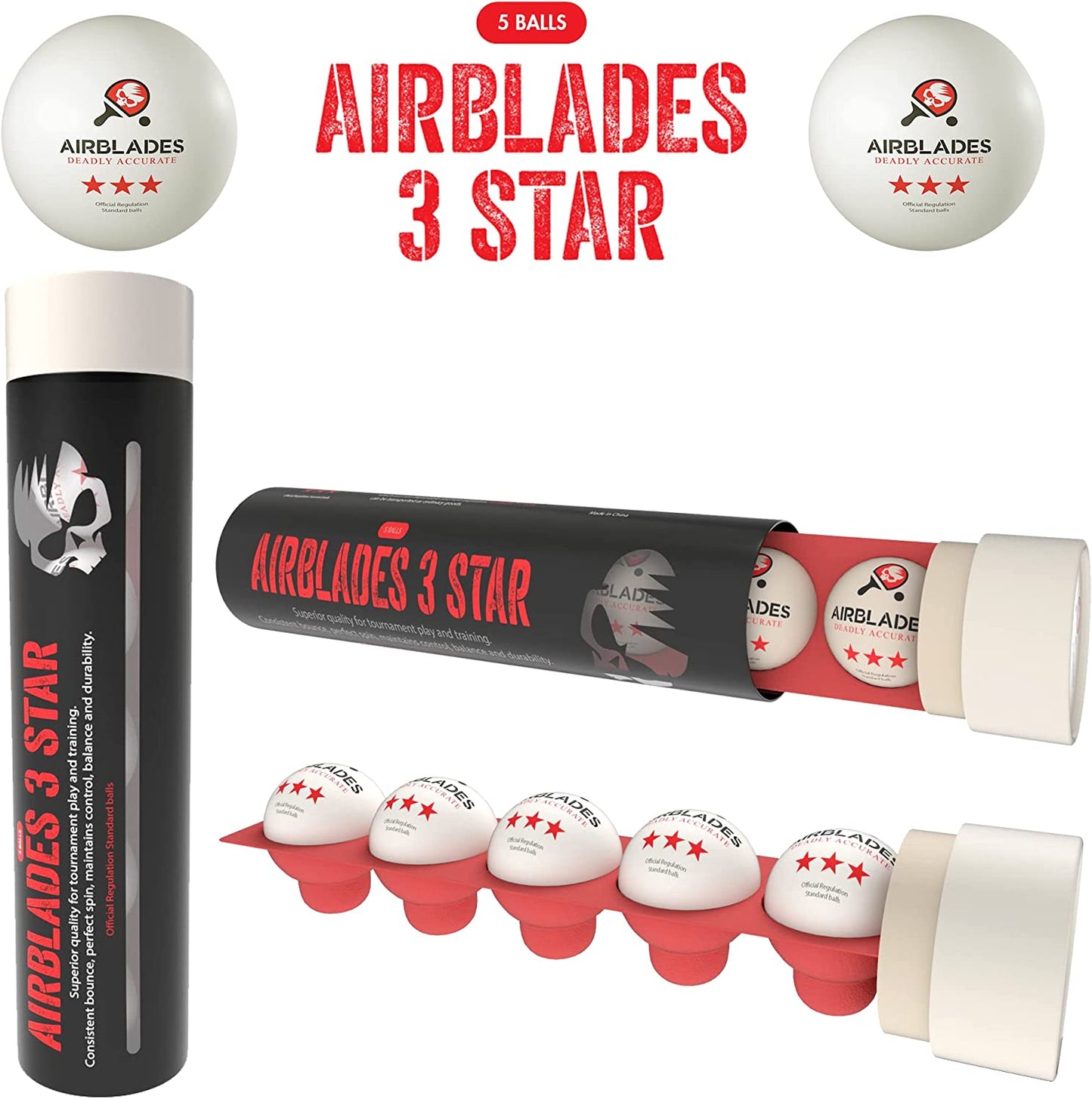 AirBlades 3-Star Ping Pong Balls | High Performance, Table Tennis Balls for Tournament Play & Training | Advanced ABS Plastic | Regulation Standard Ping Pong Balls