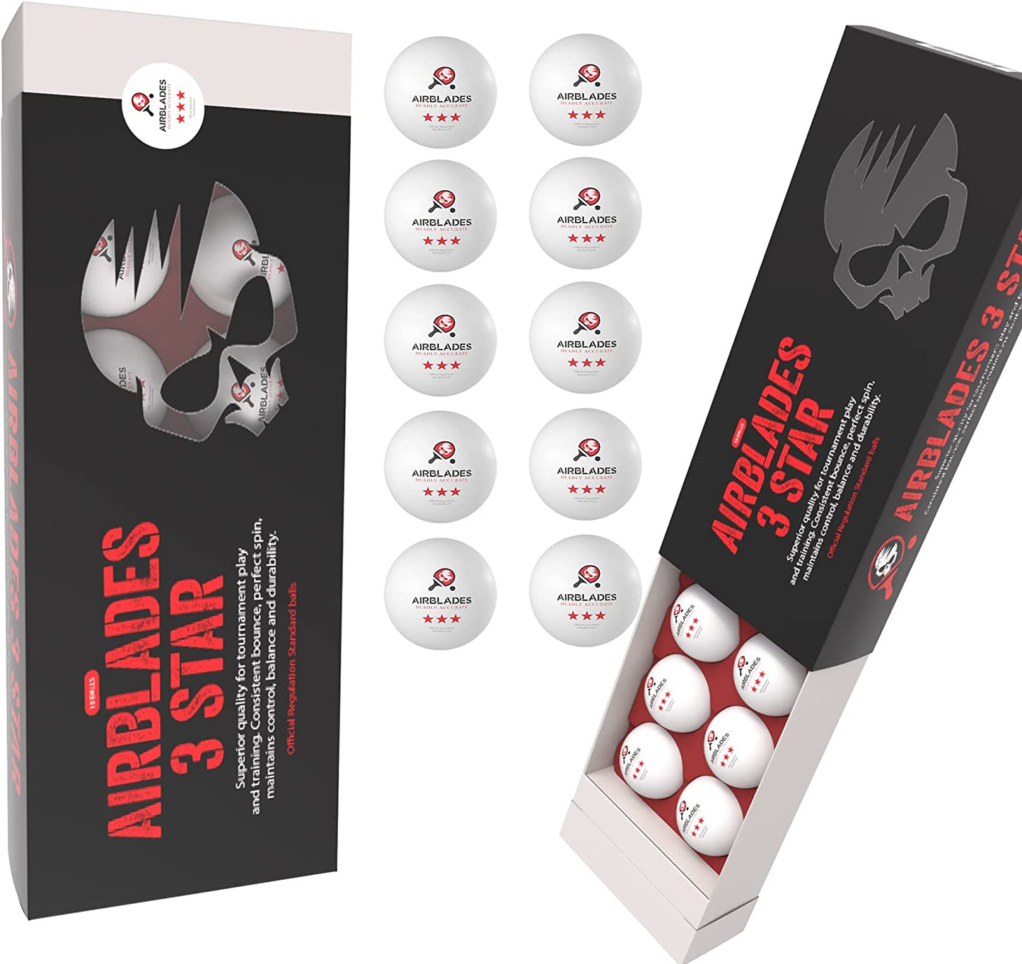 AirBlades 3-Star Ping Pong Balls | High Performance, Table Tennis Balls for Tournament Play & Training | Advanced ABS Plastic | Regulation Standard Ping Pong Balls