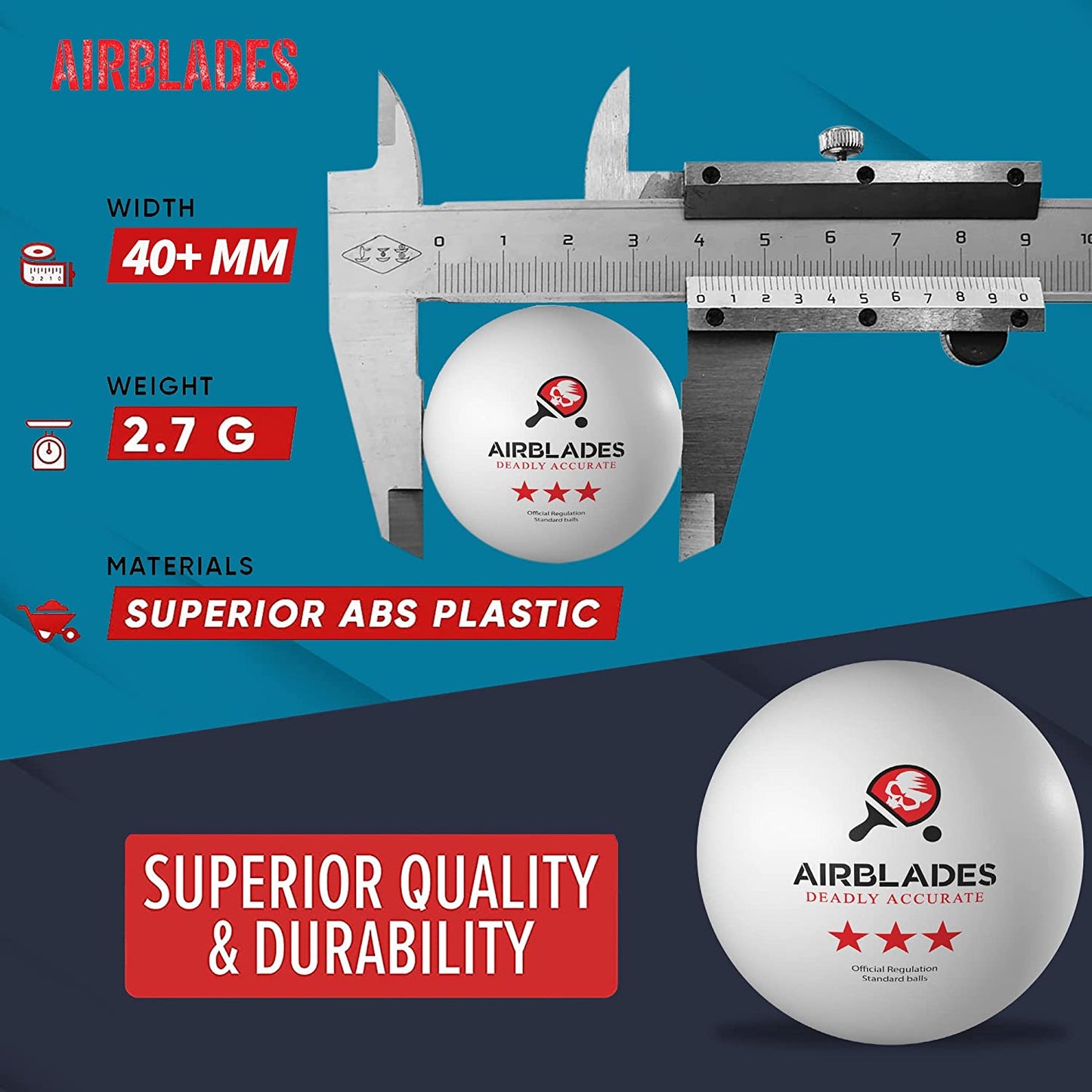 AirBlades 3 Star Ping Pong Balls | High Performance, Table Tennis Balls for Tournament Play & Training | Advanced ABS Plastic | Regulation Standard Ping Pong Balls