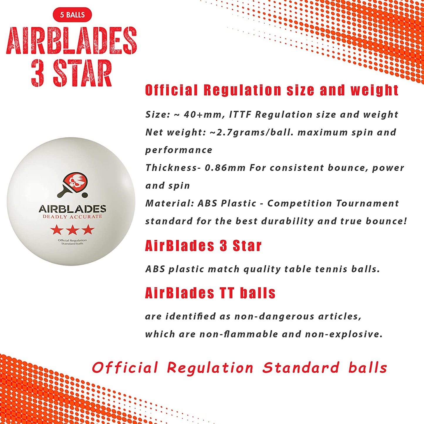 AirBlades 3-Star Ping Pong Balls | High Performance, Table Tennis Balls for Tournament Play & Training | Advanced ABS Plastic | Regulation Standard Ping Pong Balls